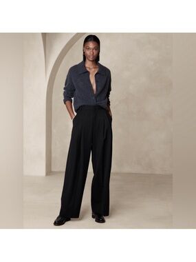 Banana Republic Black Wide-Leg Pleated Trousers
